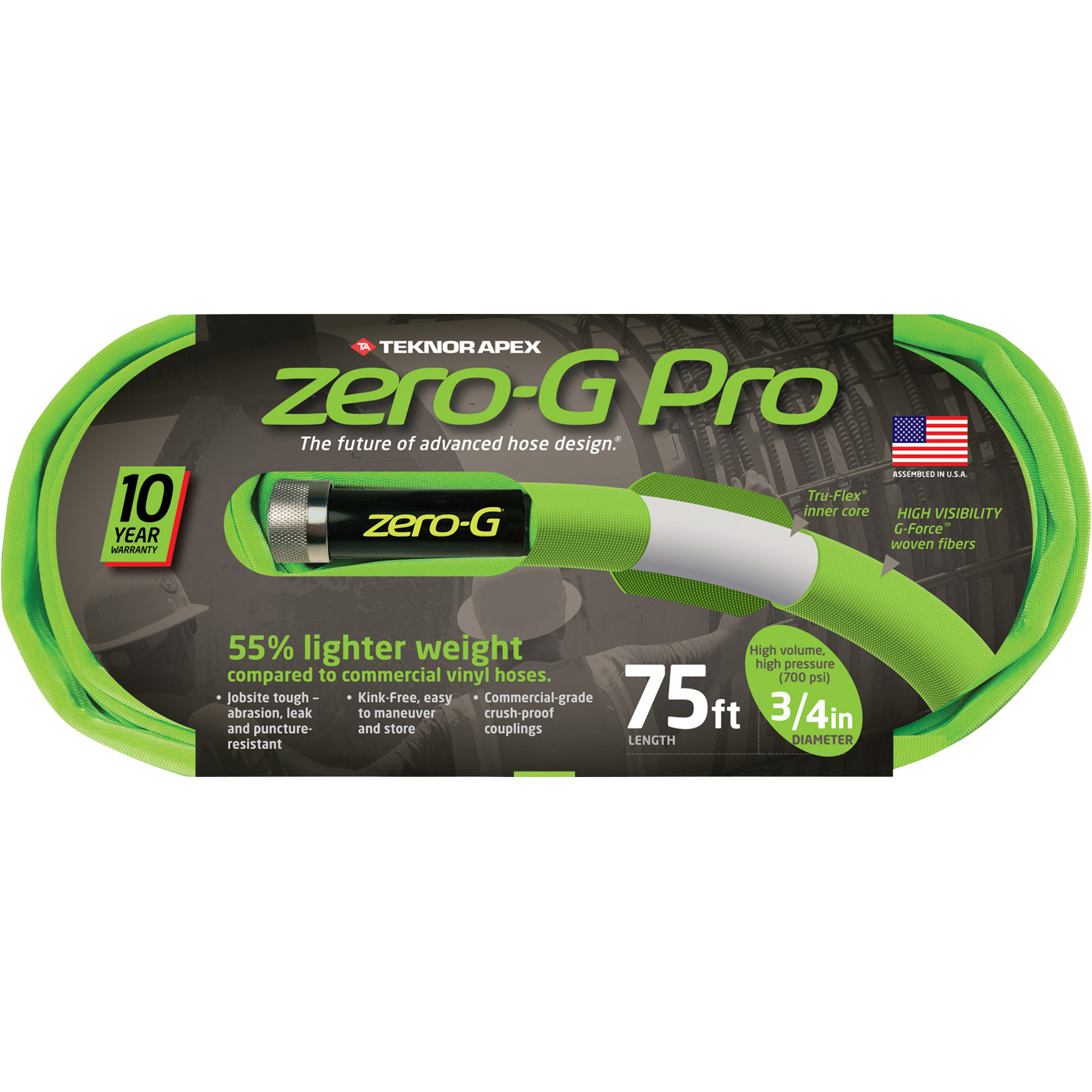 Teknor Apex Zero-G Pro Garden Hose, 3/4in.Dia. x 75ft.L, Model# 4300-75